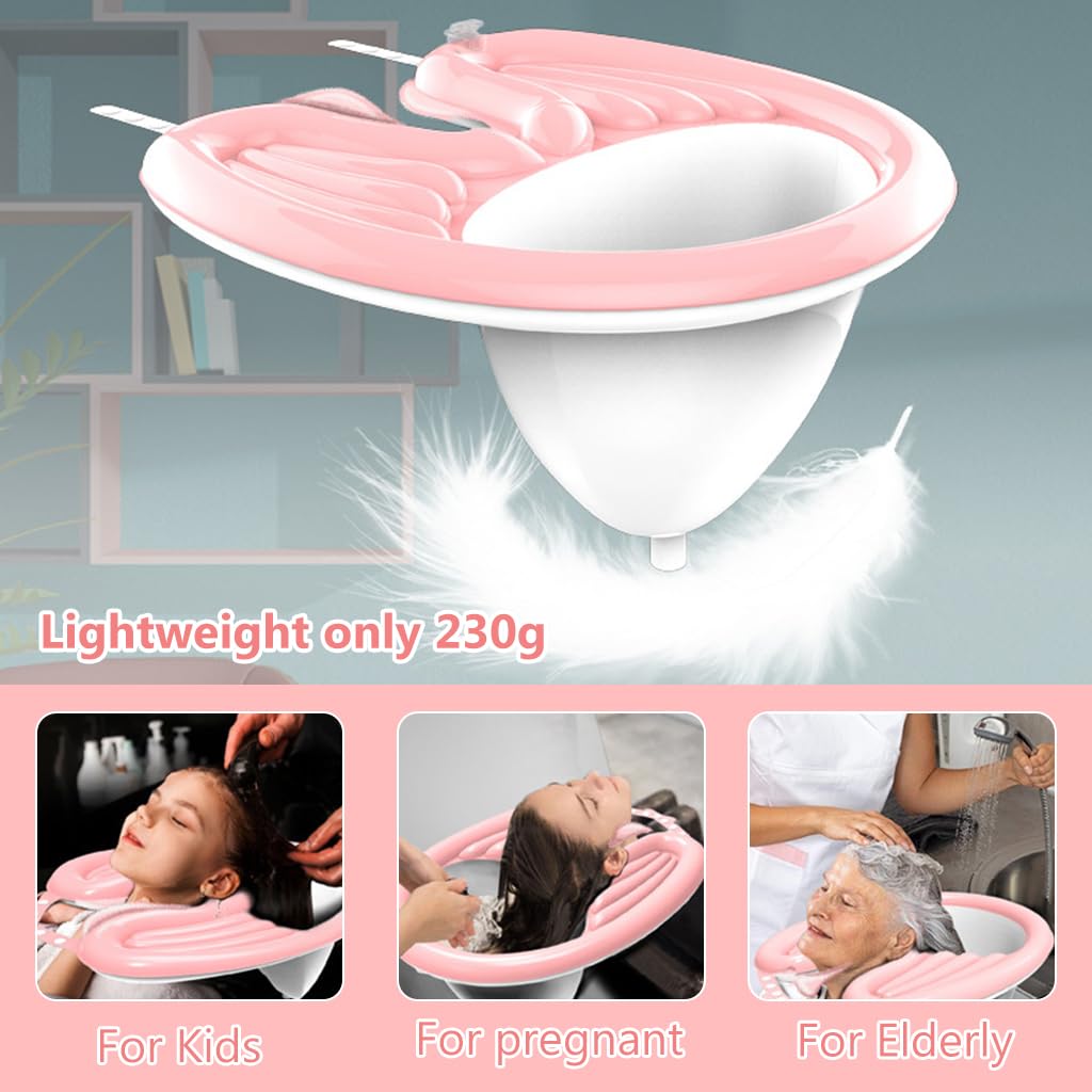 PALAY Inflatable Hair Washing Basin Rinse with Drain Pipe Hair Washing Basin for Adult, Bedridden Patients, Elderly, Pregnant Women, Adjustable Wearable Lightweight Inflatable Hair Washing Basin