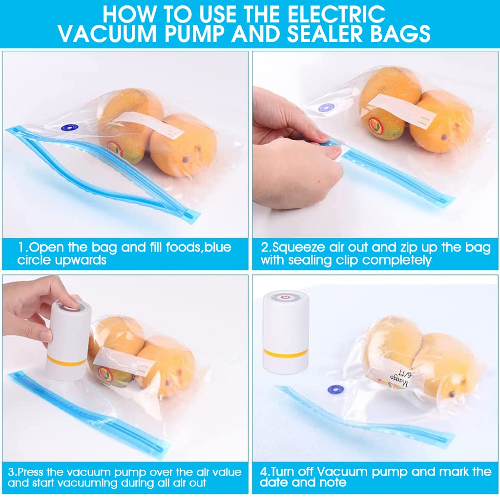 HASTHIP Portable Vacuum Sealer Set, USB Rechargeable Handheld Pump, with 5 Reusable Zipper Vacuum Bags, Automatic Vacuum Air Sealing Machine, Easy to Clean and Keep Fresh
