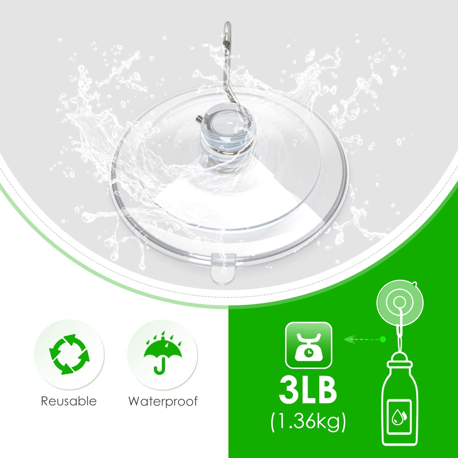 HASTHIP 10 Pcs Suction Cup Hooks, 1.77 Inches Clear PVC Suction Cups with Metal Hooks, Removable Suction Cups for Kitchen Bathroom Shower Wall Window Glass Door, Maxing Loading 3LB