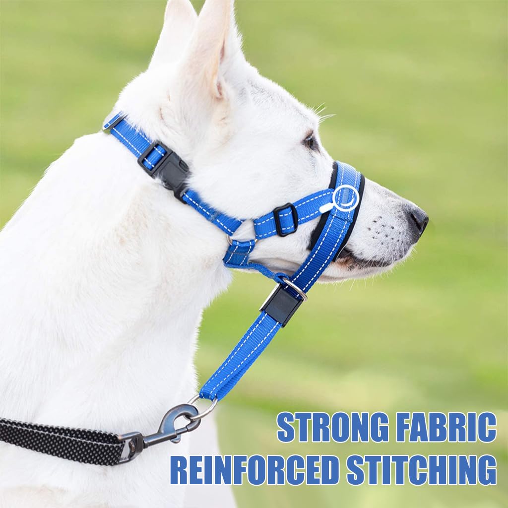 Qpets Adjustable Dog Collar Mouth Cover, Anti Bite Dog Soft Head Collar Nylon Dog Mouth and Nose Ring, No Pull Comfort Pet Head Collar Training for Walking Dogs (Neck 16.8