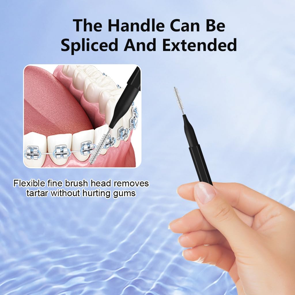 HANNEA 25Pcs Braces Brush for Cleaner Interdental Brush, 2.5mm Toothpick Dental Tooth Flossing Head Oral Dental Hygiene Flosser Toothpick Cleaners Tooth Cleaning Tool, Black