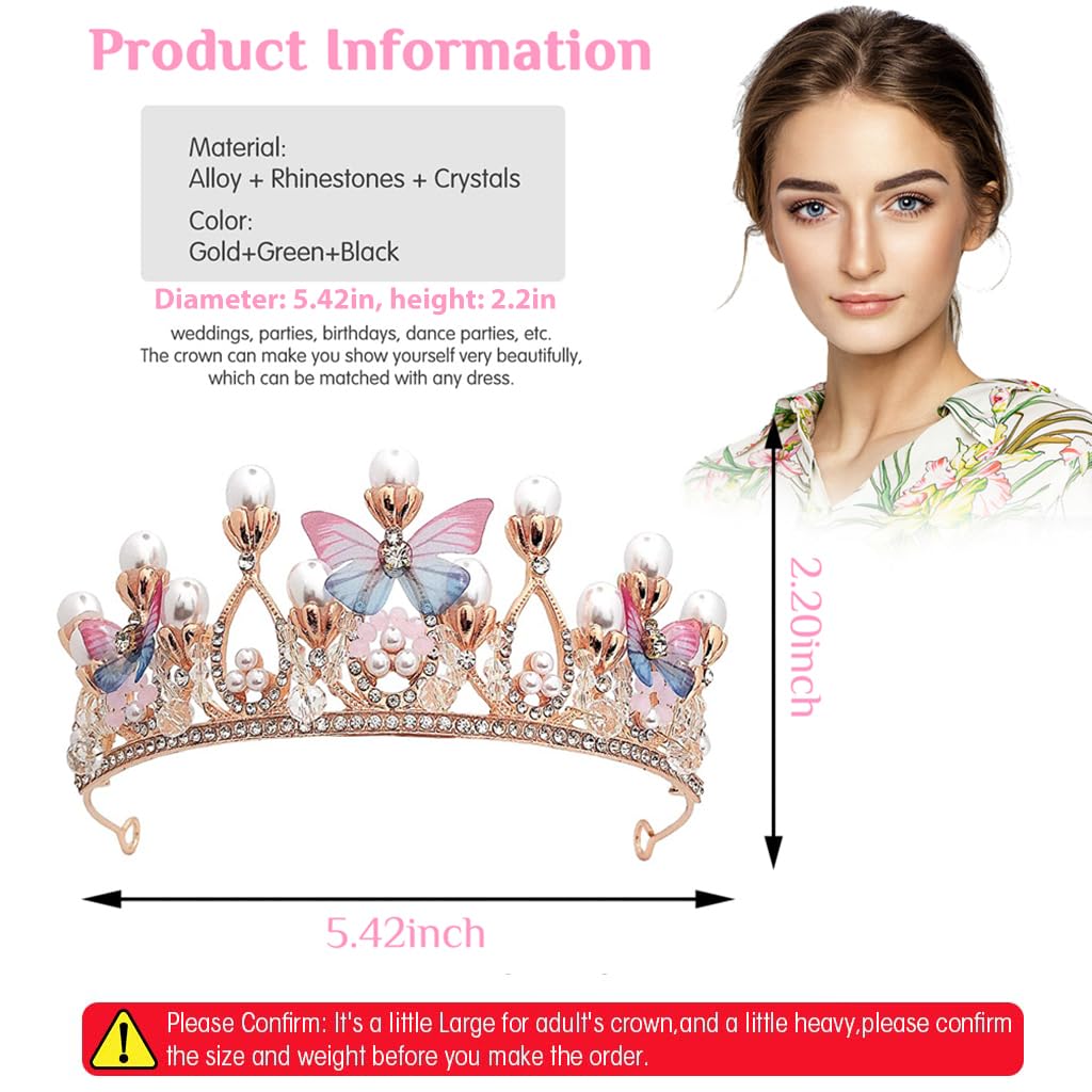 PALAY Crystal Tiara Crown Pearl Princess Costume Crown Headband Flower Pageant Handmade Hair Accessories Cosplay,Birthday,Celebration for Girl Women