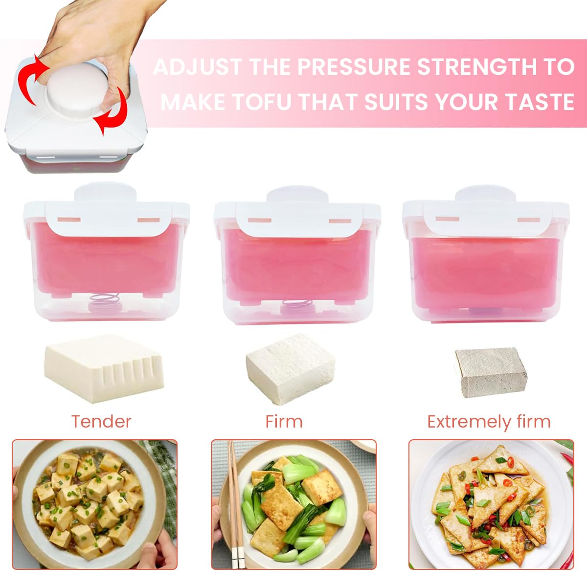 HASTHIP Tofu Press Tofu Maker Tofu Shaper Drainer Food-grade Fresh Tofu Mold Stainless Steel Spring-loaded Tofu Press for Homemade Tofu Salad, Vegan Diet, 15.5x13.5x13.5cm, Red