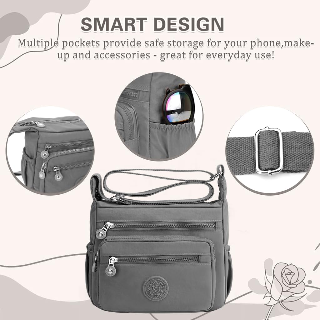 PALAY Women Crossbody Bag Waterproof Nylon Multi-layer Crossbody Bag Casual Satchel Bag Shoulder Bag Messenger Bag Travel Crossbody Bag Day Pack