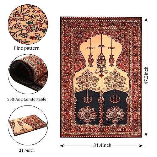 HASTHIP Prayer Mat for Muslims Anti Skid Prayer Rug Tassel Floor Carpet, Soft Thick Velvet Multipurpose Meditation Mat Islamic Ramadan Gift - 120 * 80cm