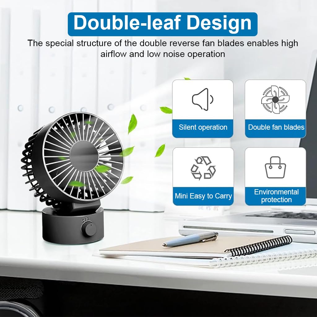 HASTHIP Mini USB Desk Fan with 2-Speed Control, Portable Small Desktop Fan Quiet Handheld Cooling Fan with Stand for Office, Travel & Makeup (Black)