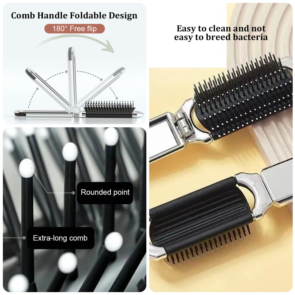 MAYCREATE Pocket Comb with Mirror Mini Comb for Makeup Bag Travel Folding Hair Brush With Mirror Air Cushioning Hair Comb Hair Styling Tools