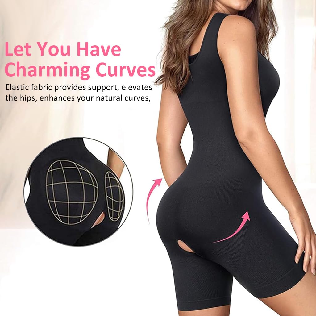 HANNEA Women Waist Trainer Bodysuit Tops Slim Tummy Control Full Body Shapewear for Scoop Neck Tank Tops Bodysuits Corset, L-XL