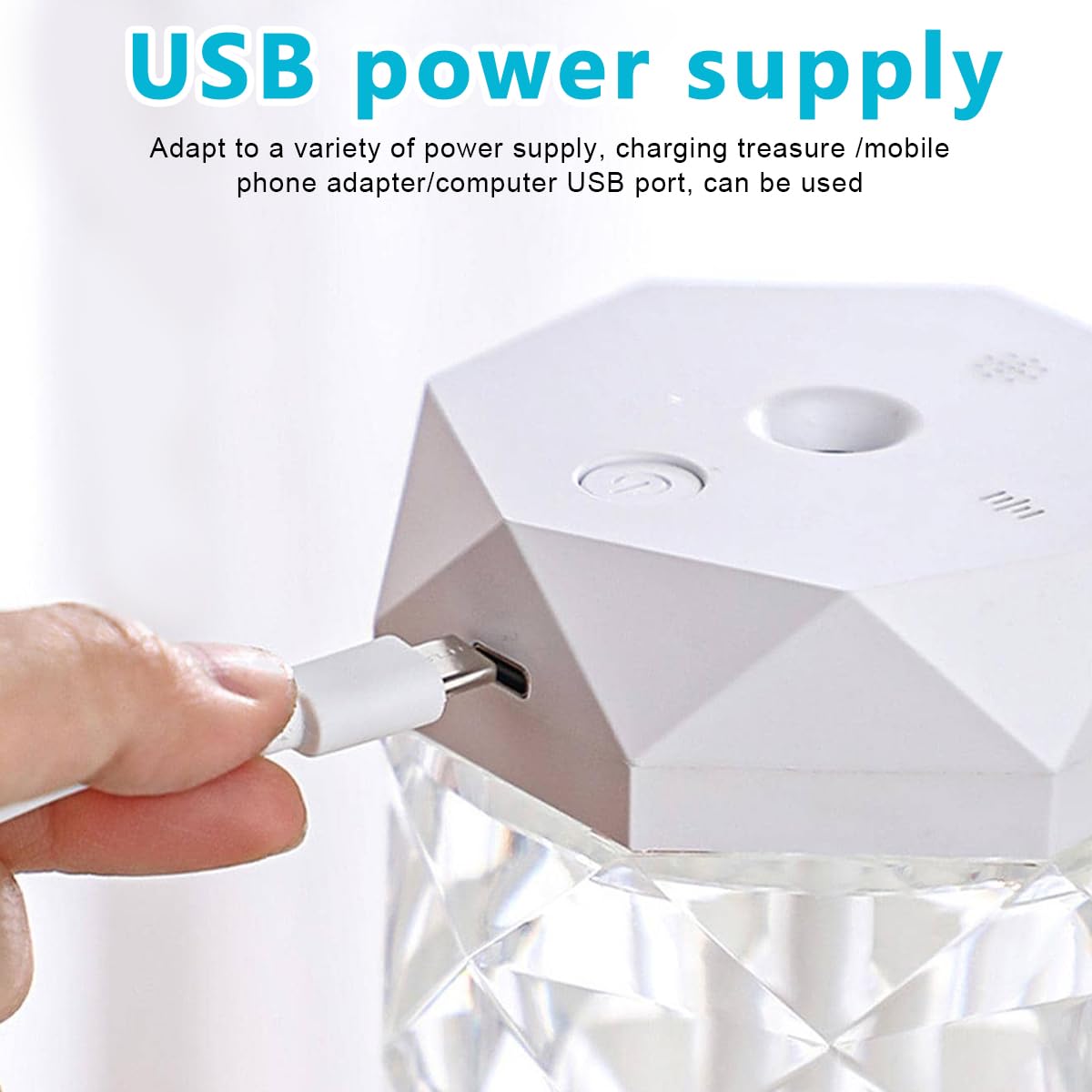 HASTHIP LED Crystal Humidifier 1000ml USB Essential Oil Diffuser with 7-Color Light Cool Mist Humidifier with 2 Misting Modes, Waterless Shut-Off Function,