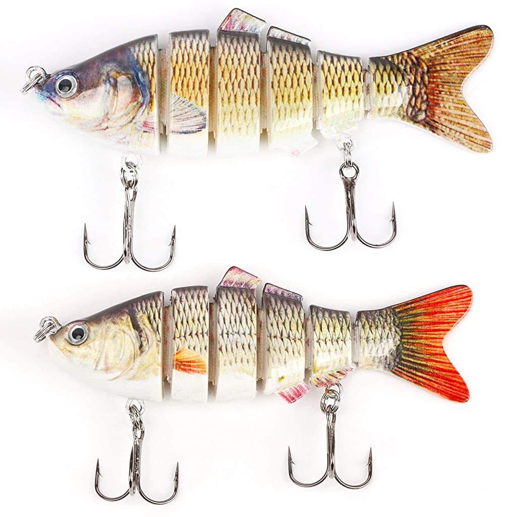 Proberos Fishing Baits, 2 Pack 6 Segments Lifelike Multi-Jointed Swimbait, Hight Quality Hard Bait Fishing Hooks with High Carbon Steel Tackle 6# (10cm/19g)