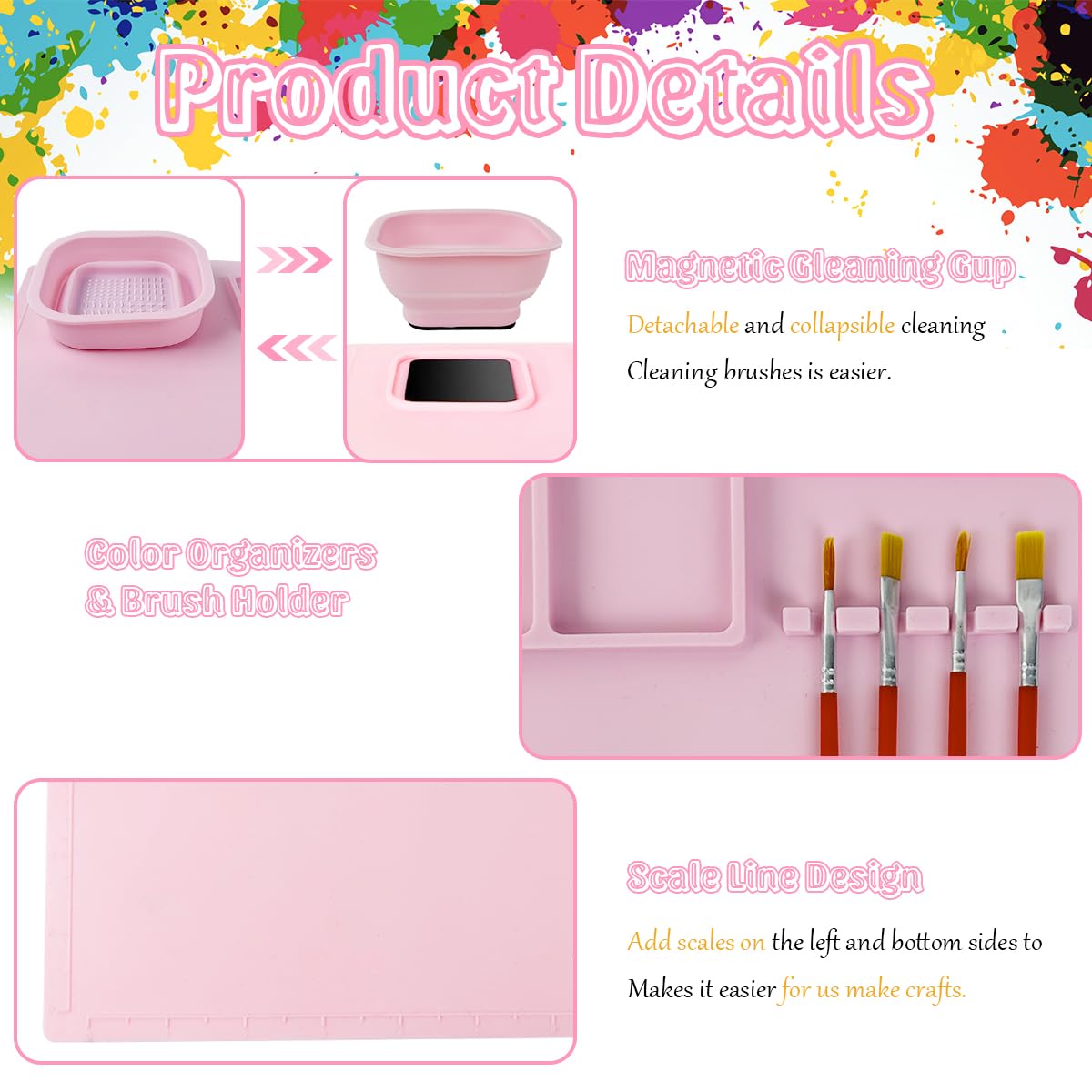 HASTHIP 50*40cm Silicone Craft Mat Kit for Painting, Play Doh and Clay for Kids, Non-Stick Multipurpose Silicone Sheet with with 1x Apron, 1 Pair Oversleeve, 20pcs Brushes, Childrens Day Gift