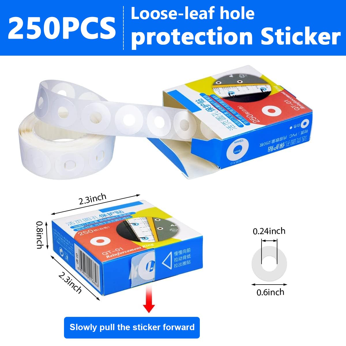 HASTHIP 250 Pcs Labels Stickers for Hole Reinforcement, Waterproof Adhesive Ring Loose-Leaf Paper Hole Punch Protector Page Reinforcers Stickers for Office School Home Supplies (Clear)