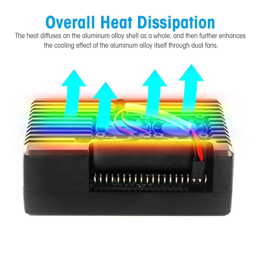 Verilux Aluminum Alloy Case for Raspberry Pi 4 Model B, Case for Raspberry Pi 4 with Dual Cooling Fan, Raspberry Pi 4 Passive Aluminum Alloy Case with Cooling Fan for Raspberry Pi 4 Model B