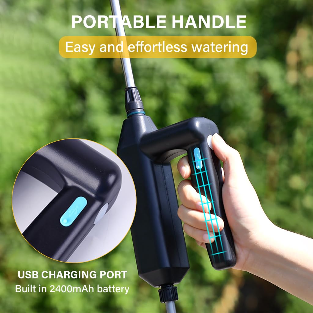 HASTHIP® USB Water Sprayer with 3 Nozzles 2400mAh Mist Lightweight Garden Sprayer with 16.4 Water Pipe Long Nozzle for Irrigation Gardening Watering Agriculture 2 PCS