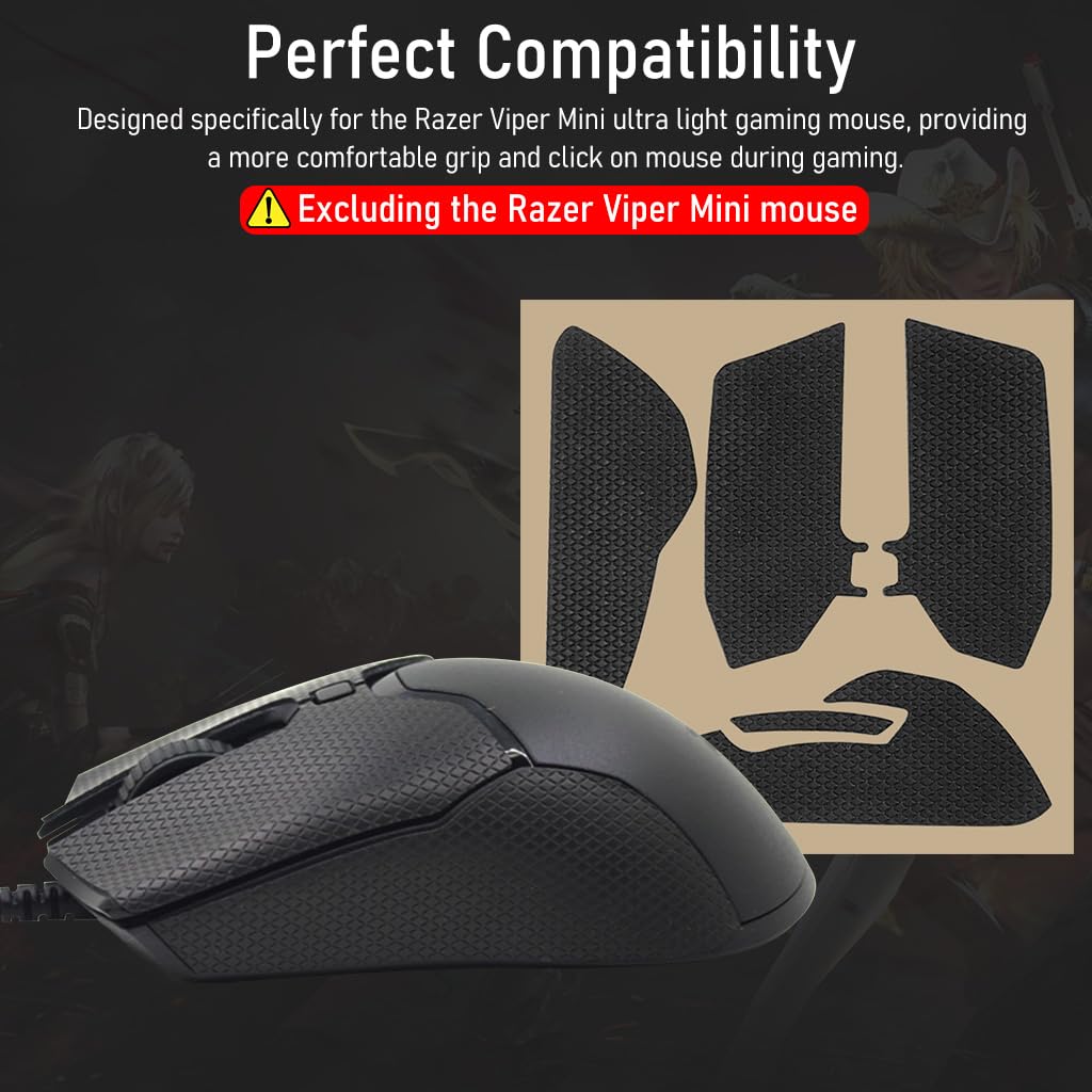 Verilux Mouse Grip Tape for Razer Viper Mini Ultralight Gaming Mouse Anti Slip, Non Fading Gaming Mouse Skin, Sweat Resistant, Easy to Use, Self Adhesive Design, Pre Cut (Mice is Not Included)