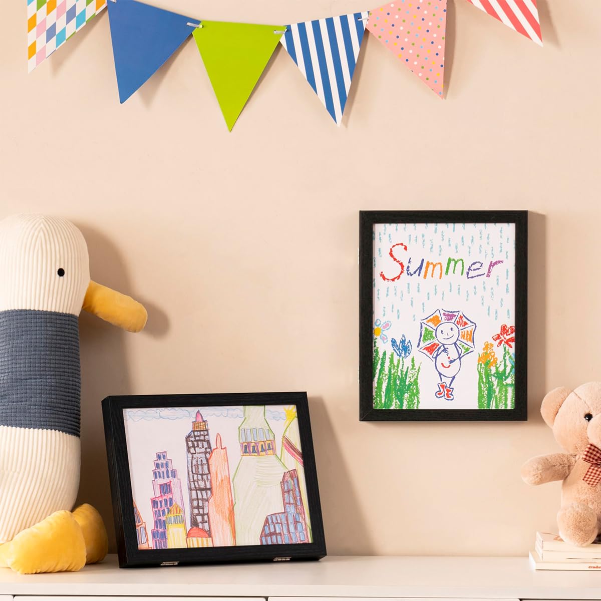 HASTHIP Kids Artwork Frames Changeable - 8.3x11.8 inches Kids Art Frame Front Opening Holds 50, Display & Change Kids' Paintings, Photos, Certificates with Easy Wall Mount or Desk Stand (Black)