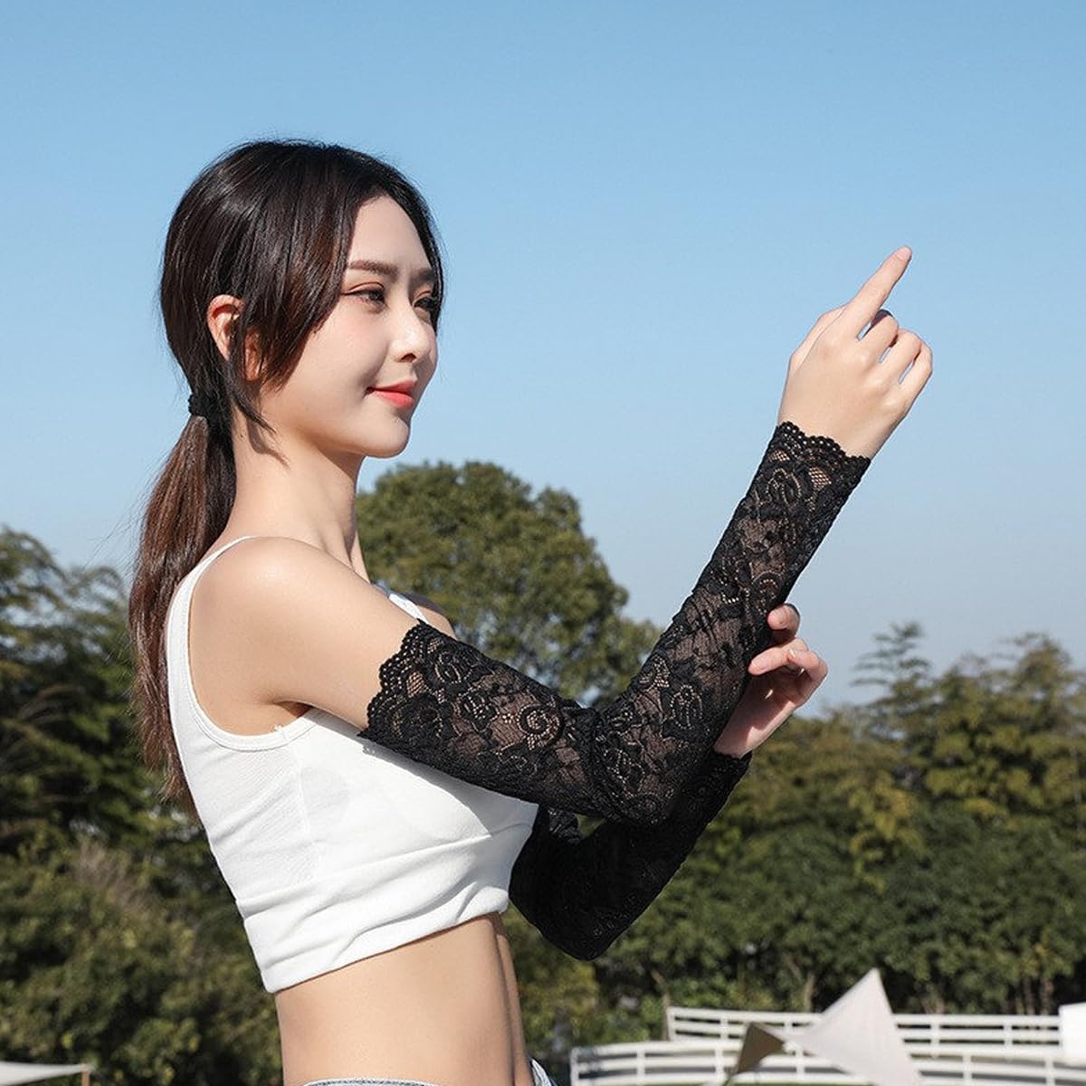 PALAY Arm Sleeves for Women Girls, Floral Lace Cooling Arm Sleeve, UV Protection Hand Cover Arm Sleeves for Daily Use, Bike, Cycle, Sport - Elastic & Breathable - 1 Pairs