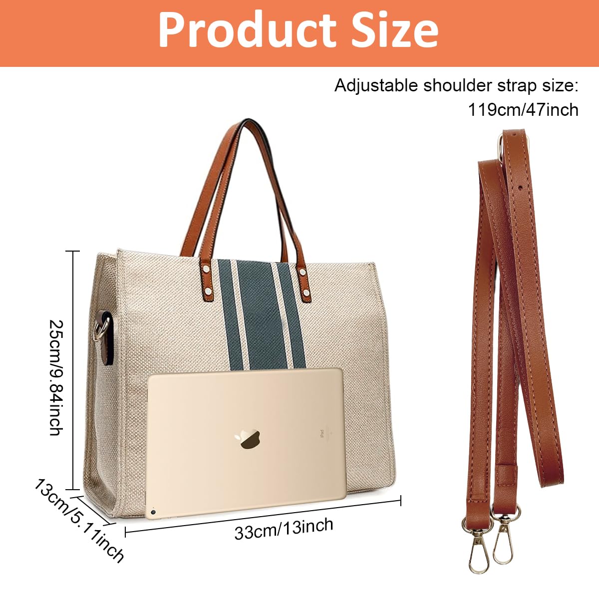 PALAY Tote Bag Women Large Canvas Tote Bag Shoulder Bag Briefcase Crossbody Bag with Shoulder Belt Fashion Women Tote Bag Casual Tote Bag for Daily, Travel, 13.38 x 5.51 x 10.62 Inches