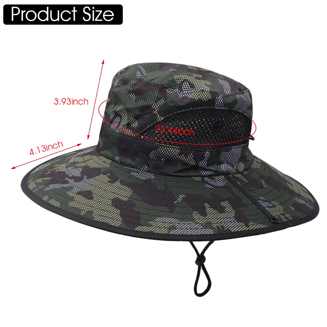 PALAY Green UV Protection Adjustable Breathable Mesh Chin Strap Wide Brim Summer Bucket Hat for Men with Classic Solid Color,Travel,Treking,Outdoor