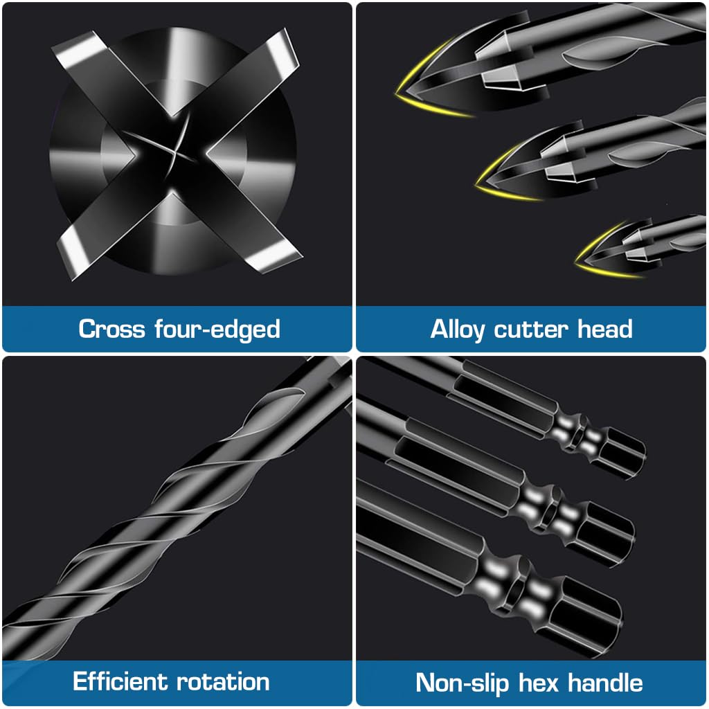 Serplex 12pcs Drill Bit Set Tungsten Steel Drill Bit with 7 Sizes Drill Bits for Glass, Tile, Brick, Cement, Concrete, Plastic, Wood