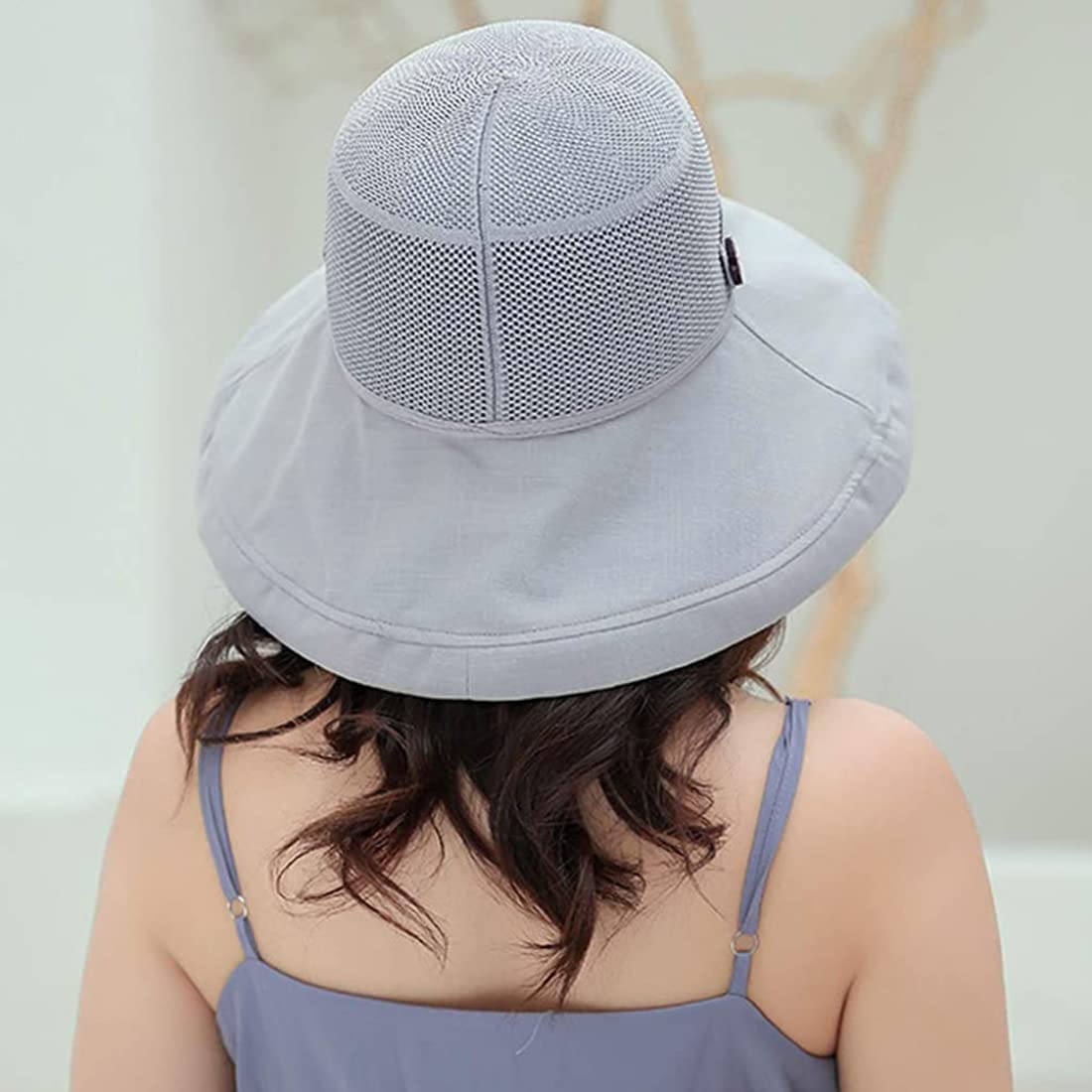 PALAY UV Protect Sun Wide Brim Hats for Women, Summer Breathable Casual Mesh Cotton Foldable Bucket Hat (Grey)