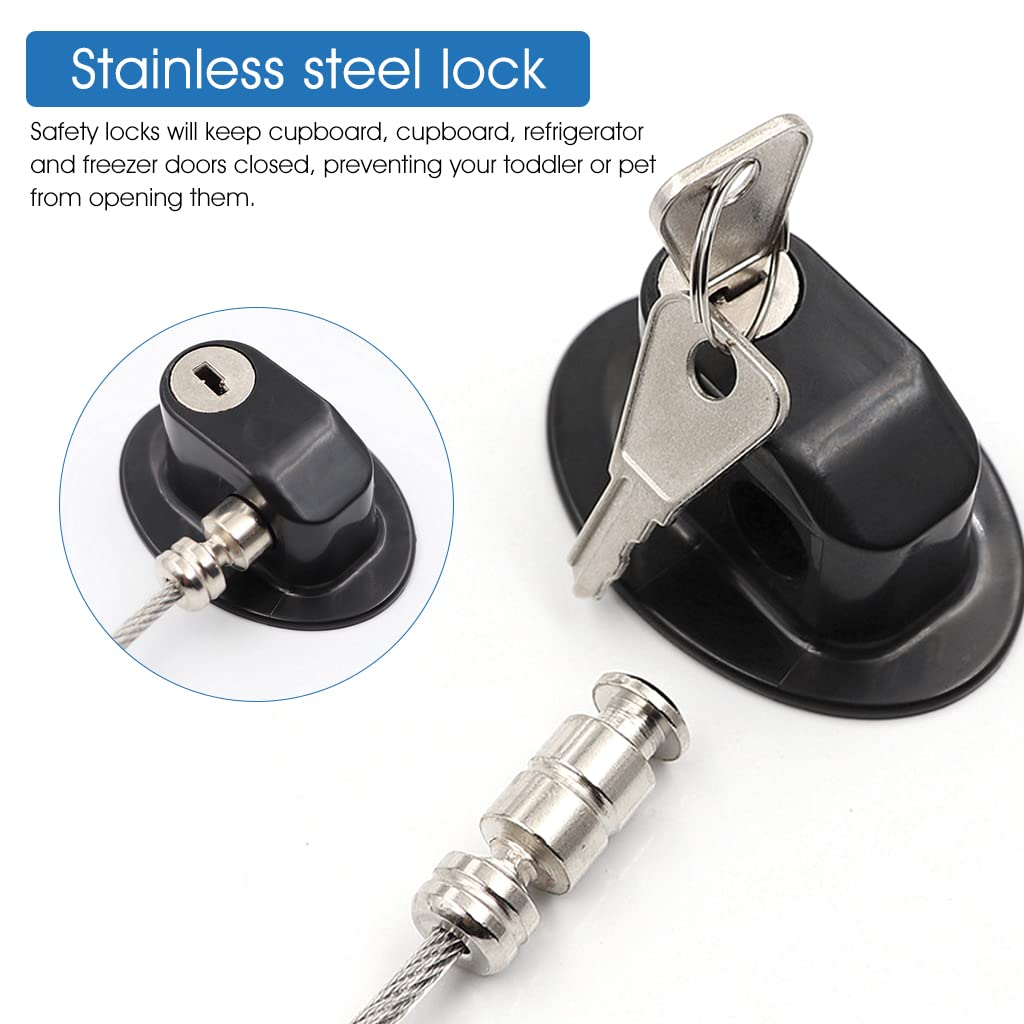 GUSTAVE Safety Door Locks with 2 Keys for Cupboard, Cabinets, Fridge & Freezers, Child Security Locks, Childproof Your House, with Adhesive, Residue-Free, Black