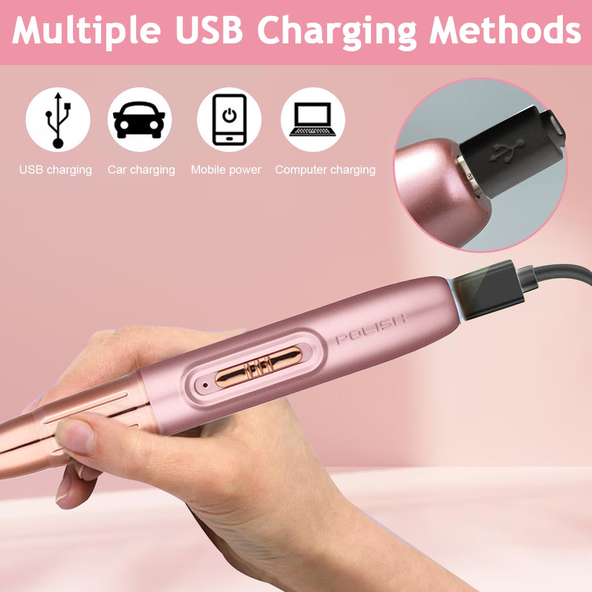 MAYCREATE Electric Nail Trimmer USB Rechargeable Nail Drill Machine with 5 Attachment Bits Nail Drill Gel Nail Cutter Manicure Pedicure Kit Products