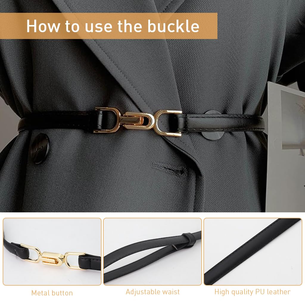 PALAY 2Pcs Waist Belt for Women Belts for Dress Fashion Slim Dress Belts for Women PU Leather Ladies Waistband with Metal Buckle Closure for Shirt Blouse Blazer (Black & Brown)
