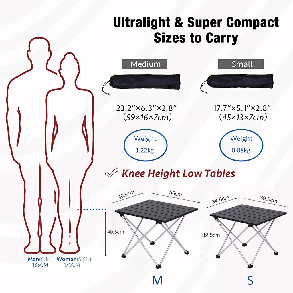 Proberos Camping Table Foldable Table 56 * 40.5cm Aluminum Top for Outdoor Cooking, Hiking, Travel, Picnic, Sturdy Constructed Camping Table with Storage Bag