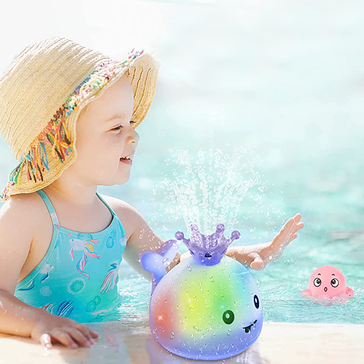 PATPAT Bath Toy for Kids Fun Glowing Whale Sprinkler Toy Color Light Toy Water Spraying Toy Pool Toy Bath Toy Battery Powered Shower Toy Gift for Boys and Girls 1-3 Years Old