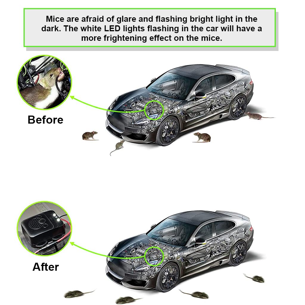 ZORBES Rodent Repeller for Car 12V Ultrasonic Car Mouse Repeller Under Hood Car Rodent Repeller with Strobe Light Animal Repeller Vehicle Mouse Repeller for Trucks, Van, RV