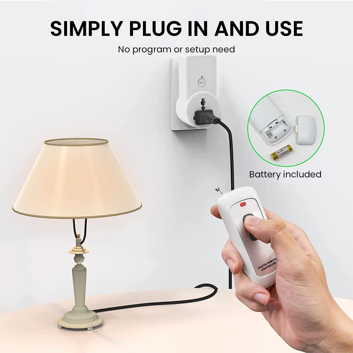 Serplex Remote Control Socket Wireless Electrical Outlet Plug Socket Power Outlet to 3/2-prongs Socket, Smart Socket for Lights, Lamps, Fans, 100ft RF Range, Remote Socket Set, 1 Remote + 1 Outlet