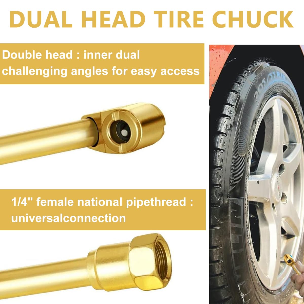 STHIRA Heavy Duty Air Chuck Set Dual Head Standard Male Quick Plug & 1/4 Inch Female NPT Closed Ball, Easy to Connect for Air Compressor & Inflator 2 Way Connection Air Chuck Set