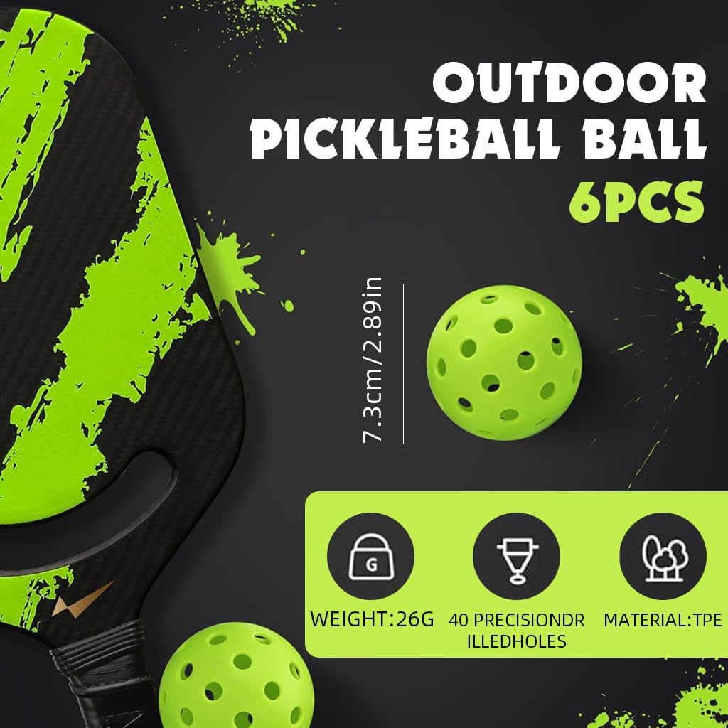 Proberos 6Pcs Outdoor Pickleball Balls 74mm Diameter Pickleball Balls Hard PE 40-Hole Pickleball Balls High Elasticity Outdoor Pickleball Balls