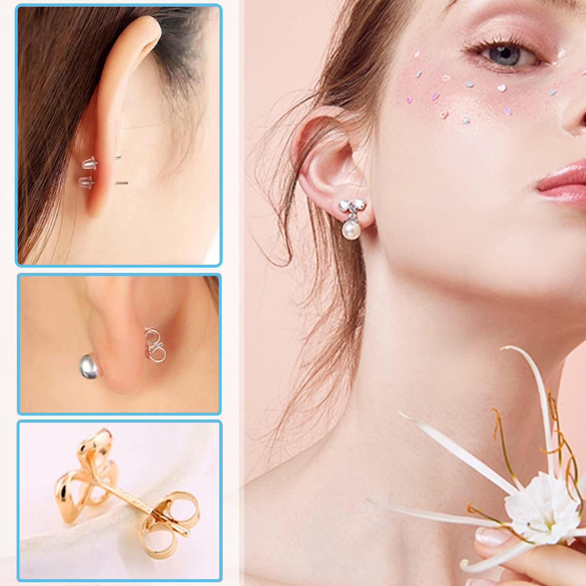 MAYCREATE 600Pcs Earrings Back Stopper for Ear Studs, 12-Style Clear Earring Stopper Clutch Metal Silicone Earring Backs Replacement Kits for Fish Hook Earring Studs Hoops - with Storage Box