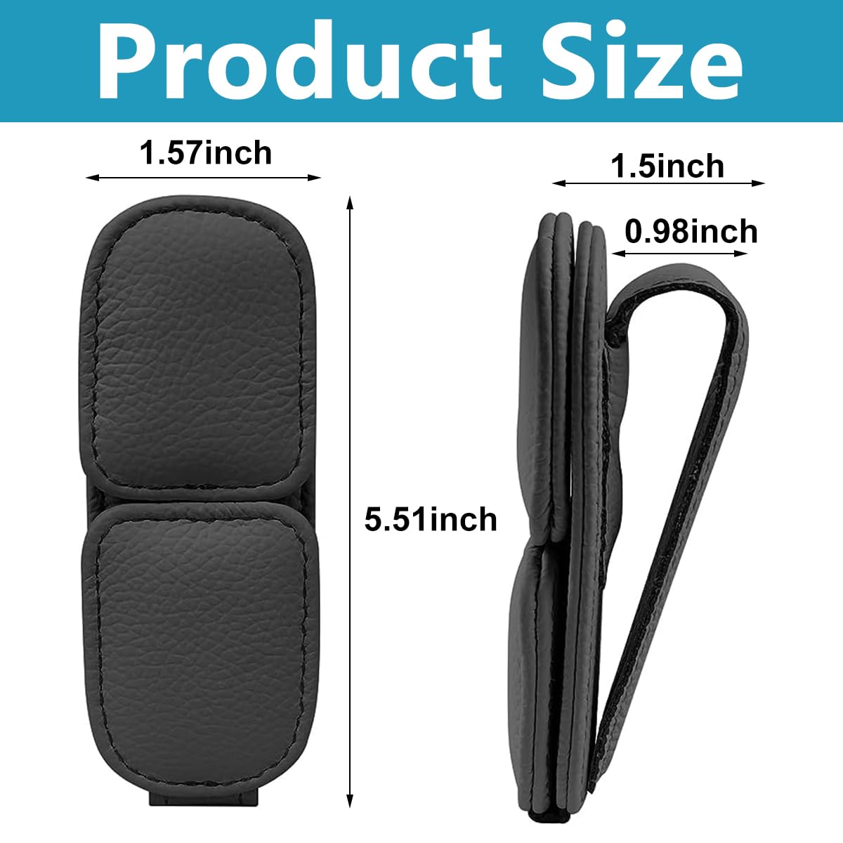 STHIRA Car Sunglasses Holder, Clip On Sunglasses Holder for Car, Magnet Sunglasses Holder for Sun Visor, Double Position PU Car Sunglasses Holder Clip for Versatile Card Receipt Holder Drive License Clamp
