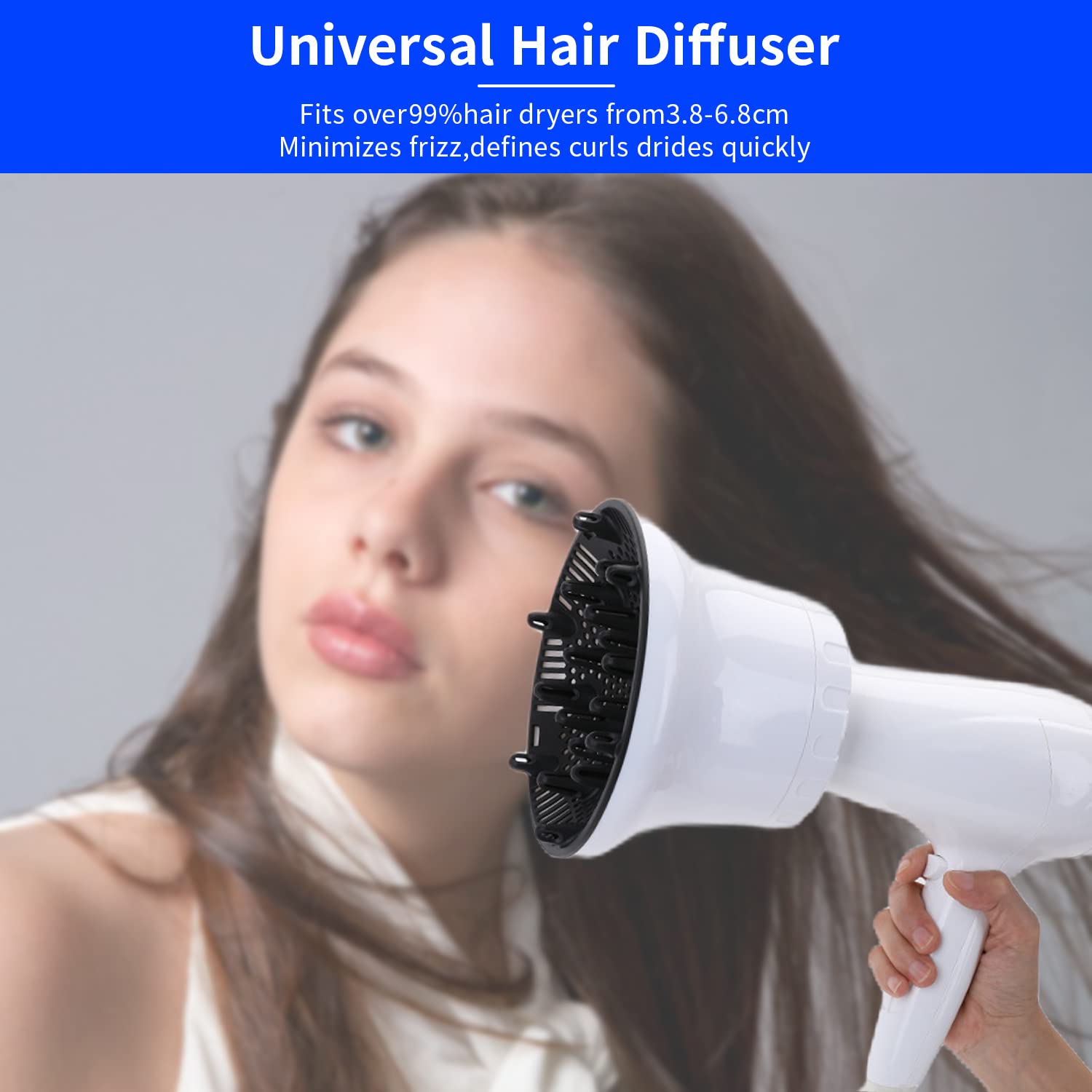 MAYCREATE Hair Diffuser for Curly Hair Diffuser Universal for 1.4'' to 2.6'' Professional Hair Dryer for Frizz Free Curls and Waves Hair Coming with Shampoo Massager Scalp Brush