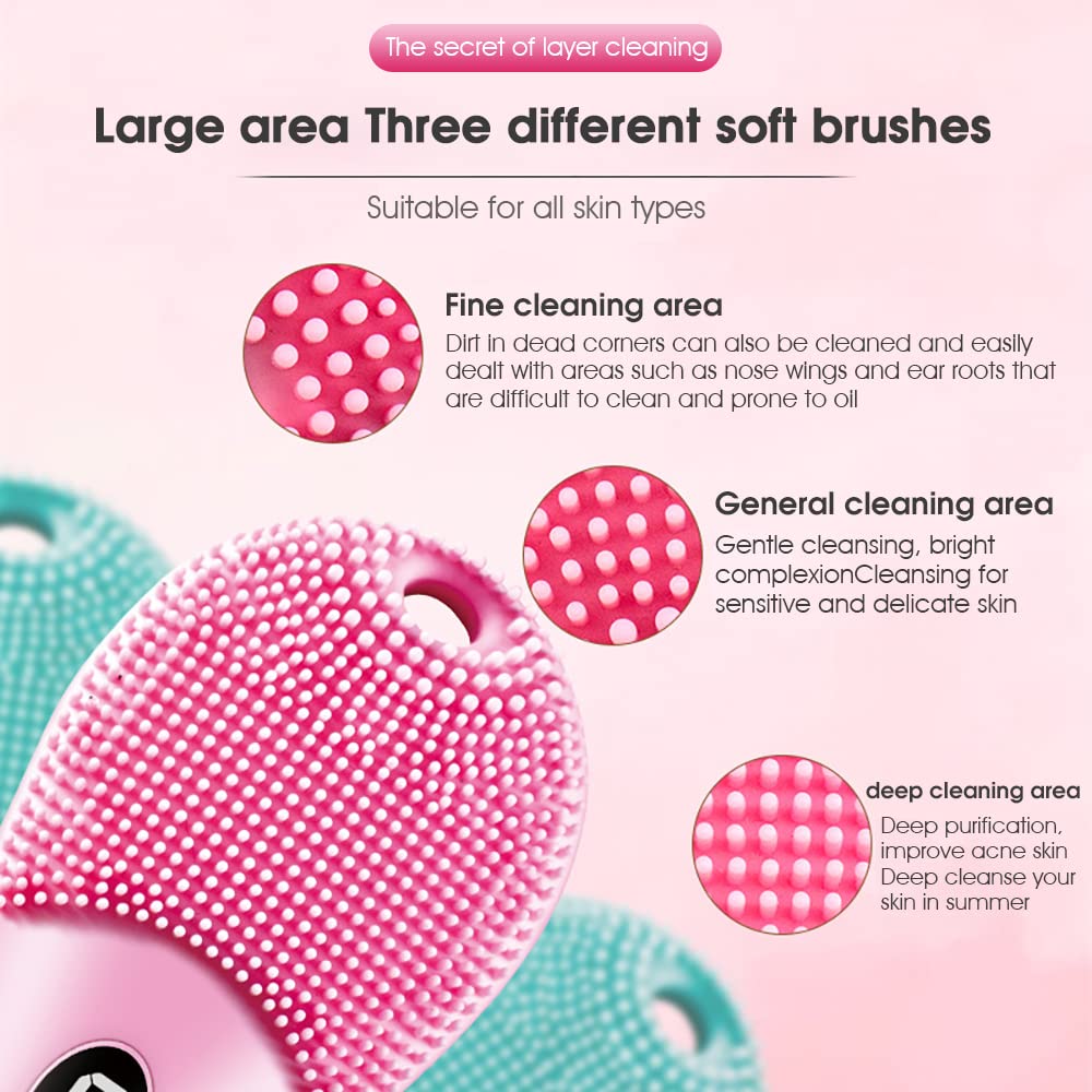 MAYCREATE Rechargeable Facial Cleansing Massager Brush Ultrasonic High-Frequency Vibration Facial Cleanser,Heated Silicone Facial Scrubber,Waterproof Design, for Deep Cleansing, Exfoliating