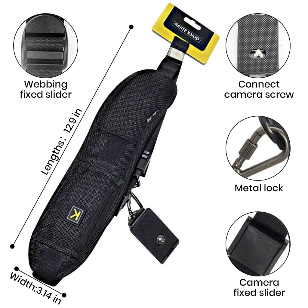 ZORBES Camera Shoulder Strap with Pockets Breathable Wide Padded DSLR Camera Shoulder Strap Adjustable Camera Shoulder Strap with Quick Release Buckles Universal Camera Shoulder Strap