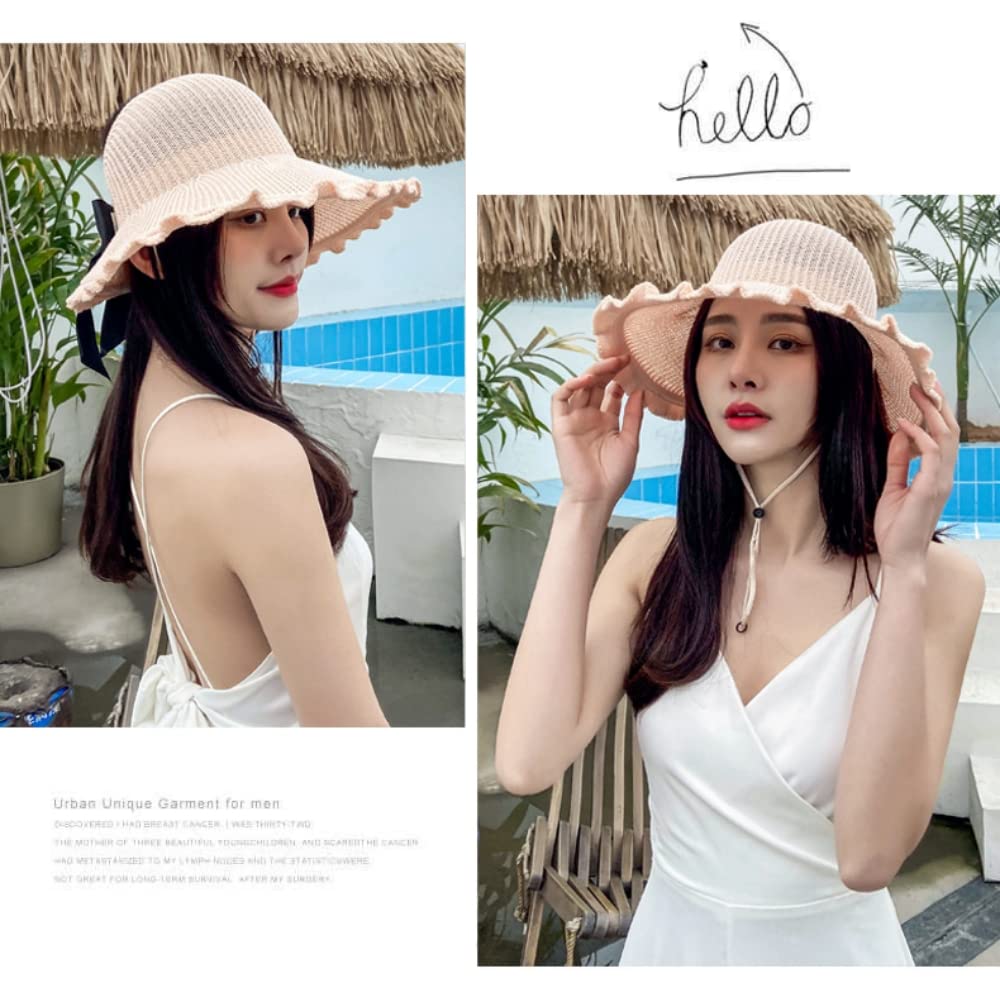 PALAY Women Sun Hat UV Protect Knitting Summer Wide Brim Hat Casual Outdoor Beach Hat for Women Travel(Beige)