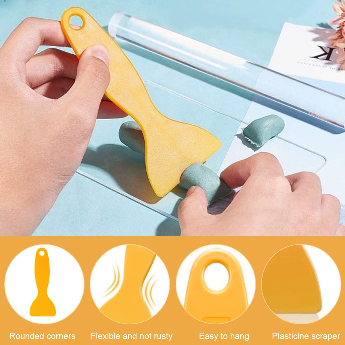 Serplex 5Pcs Craft Clay Tools Acrylic Roller Acrylic Board Plastic Multipurpose Clay Blades DIY Clay Craft Tools Accessories