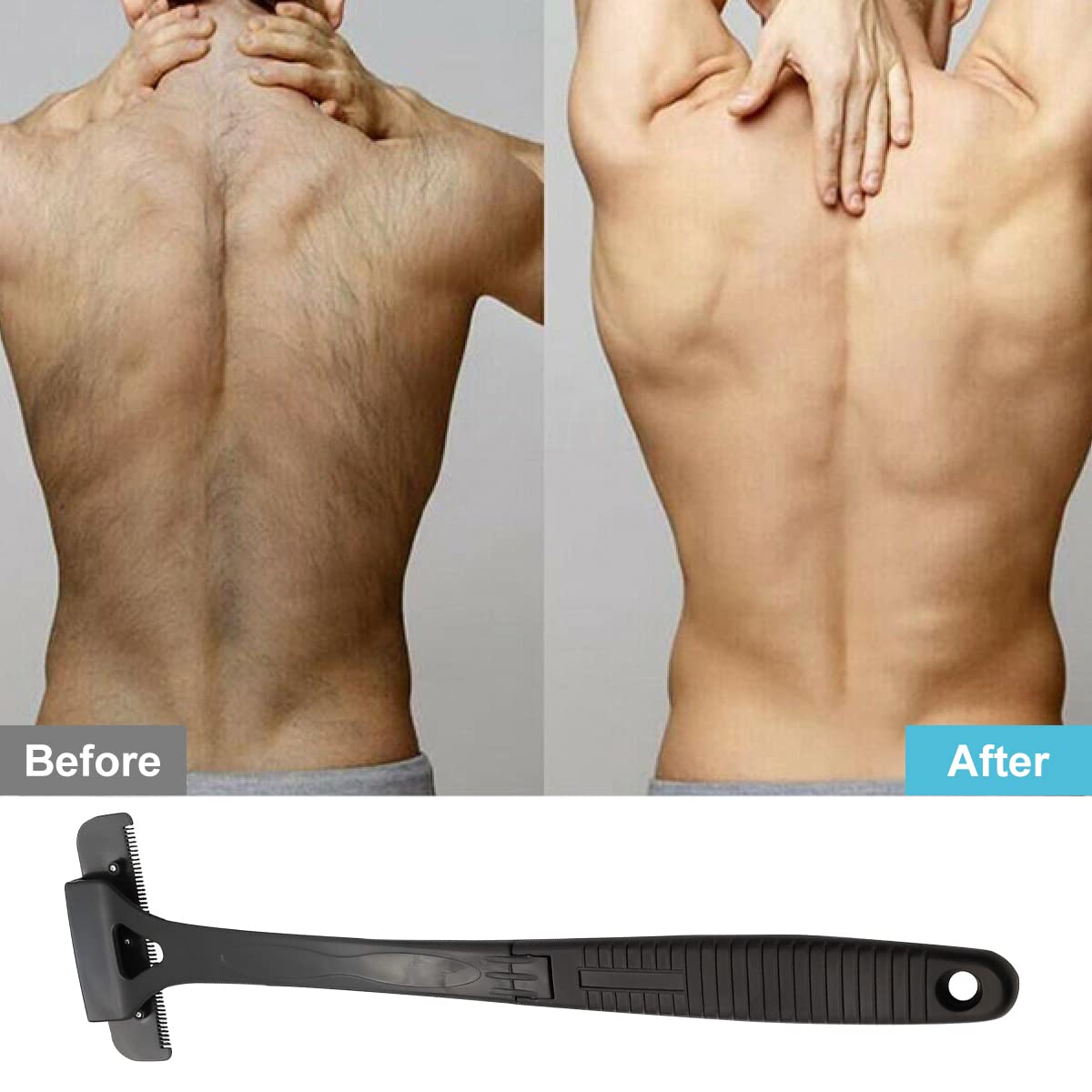 MAYCREATE Back Shaver for Men, Back Hair Removal and Body Shaver with Foldable Long Handle, Replaceable Ultra Wide Blades, DIY Shave Wet or Dry