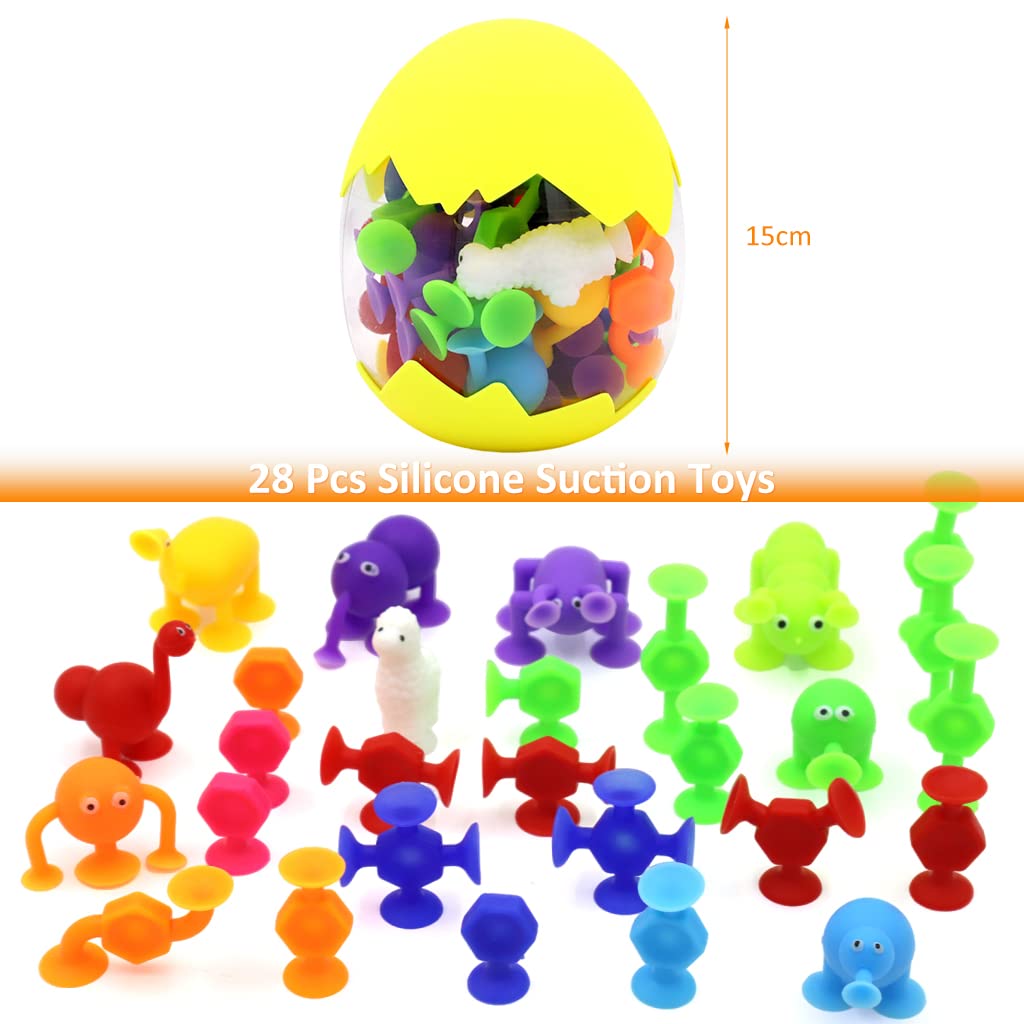 PATPAT Suction Toys for Baby, 24 Pieces Silicone Suction Toys Stress Toys Set Building Blocks Perfect for Baby High Chair Parent Interactive Game Travel Toy Baby Bath Toys for Kids Over 6 Months