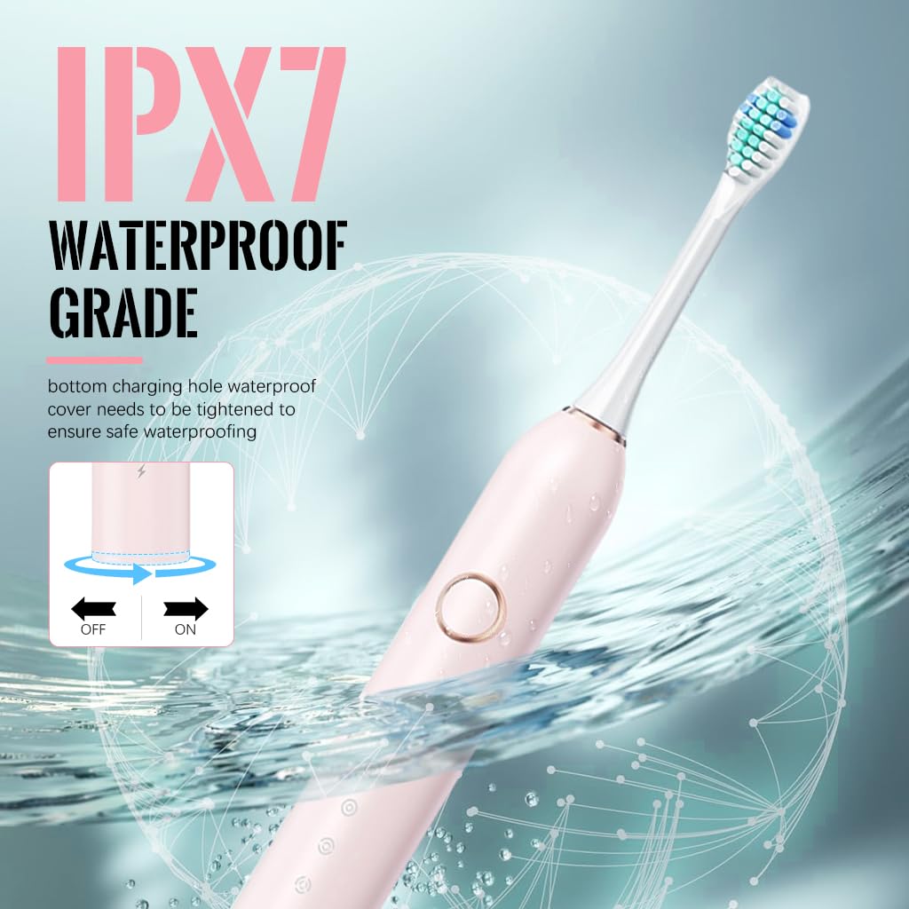 HANNEA Electric Toothbrush for Adult Soft Bristles Electric Toothbrush with 8 Replacement Brush Heads Ultra Sonic Toothbrush with 6 Cleaing Modes USB Electric Toothbrush, with Storage Case