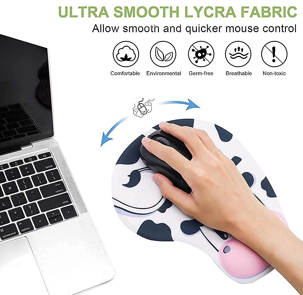Verilux Mouse Pad ,Cute Cow Mouse Pad with Wrist Rest Computer Gaming Mousepad Cartoon 3D-Cow Wrist Rest Mouse Pads for Laptop Office Work Women Men Kids