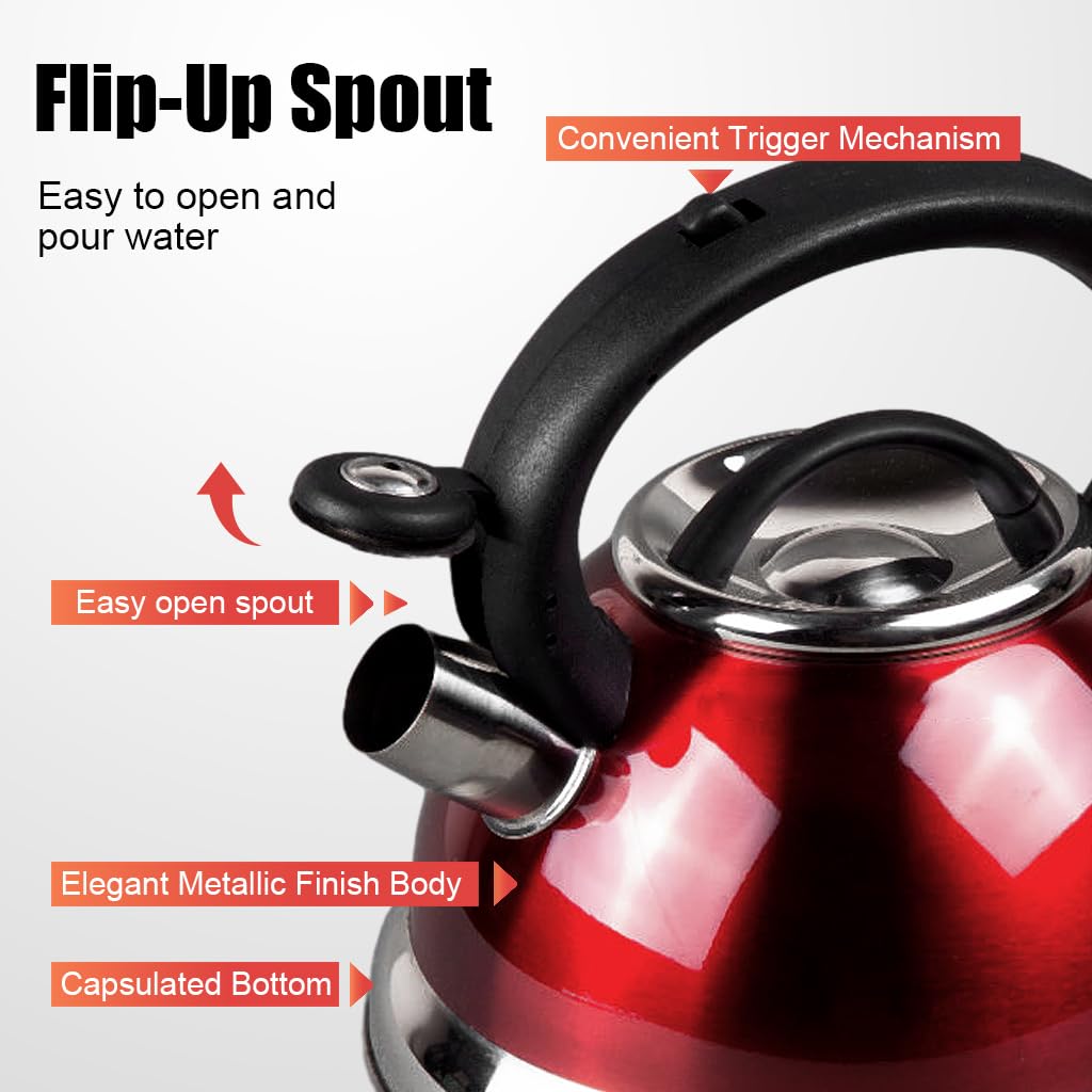 Supvox Tea Kettle 3L Stainless Steel Whistling Tea Kettle Water Pot Coffee Kettle Universal Water Kettle for Stove Top, Cook Top Outdoor Portable Water Tea Top for Camping, RV, Picnic