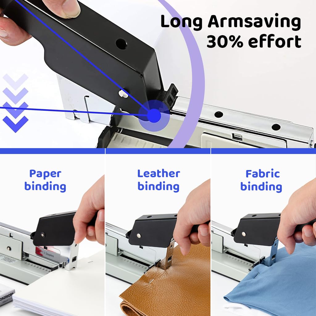HASTHIP High-Capacity Metal Stapler Kit, 120Sheets, 6-23mm Staples Compatibility, Long Ergonomic Handle, Precise Alignment - Ideal