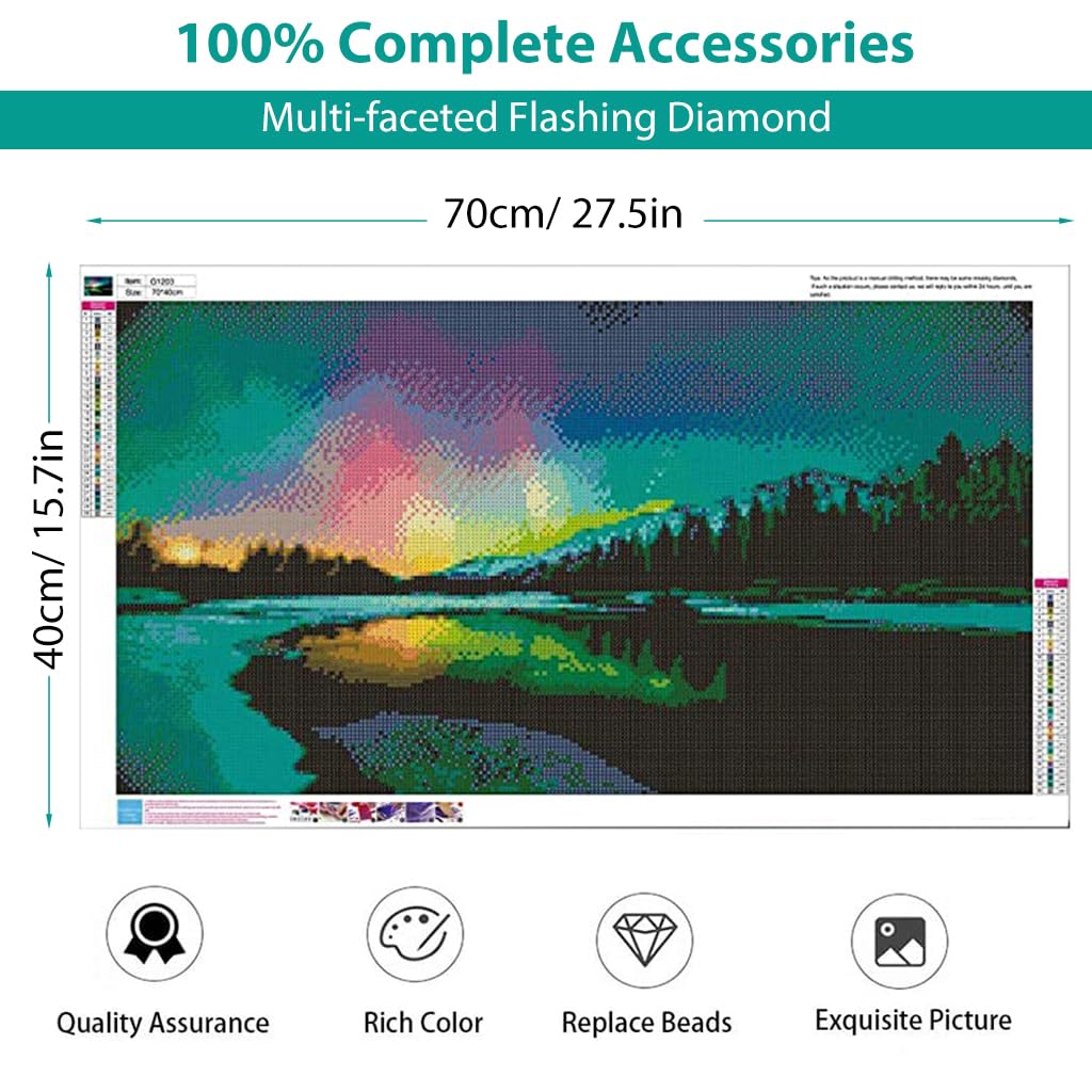 HASTHIP 5D Diamond Painting Kit, 27.5 X 15.7inch Large Size Aurora Lake Diamond Painting Kits for Adults, DIY Full Drill Crystal Rhinestone Arts and Crafts, Art Diamond Painting for Home Wall Decor