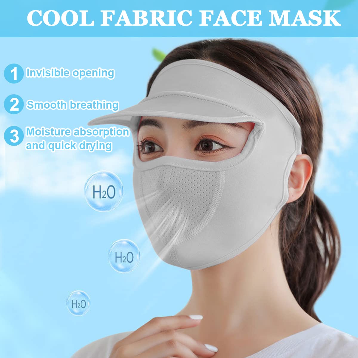 PALAY Sun Hat for Women with Face Mask, Breathable Face Cover for Women Sun Protection Cap, Adjustable Silky Cooling Sun Visor for Bike, Fishing, Cycling - All Season Use (UPF 50+, Grey, Washable)