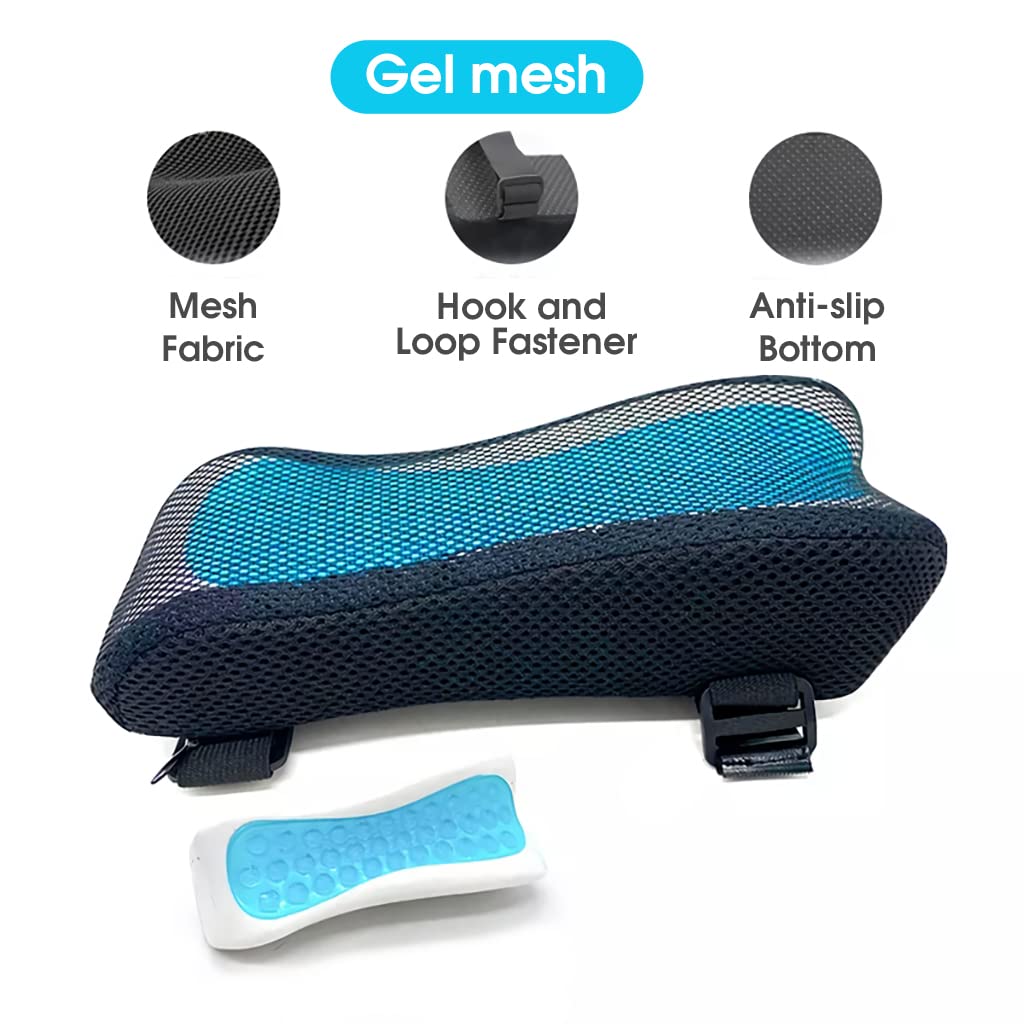 HANNEA 2Pcs Chair Armrest Pads For Office Chair Gaming Chair Armrest Cover Cooling Gel Ergonomic Elbow Pillow Memory Foam Arm Rest Pads Pressure Relief Thick Arm Support Cushion, Black